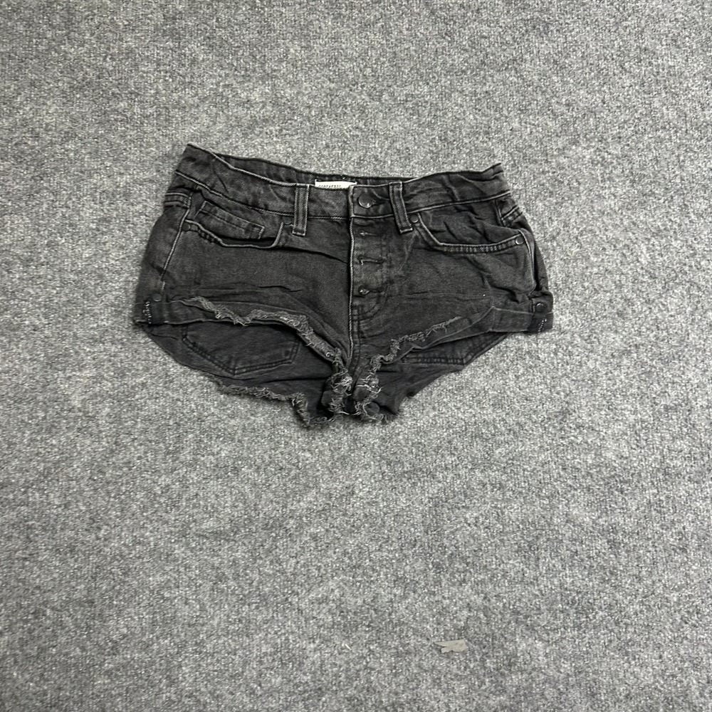Forever 21 Denim Shorts Womens Size 26 Washed Black Cut Off Frayed Button Fly